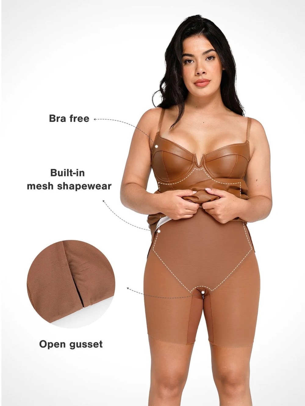 Popilush Shapewear Faux Leather Hourglass Corset Midi Dress - Picture 4 of 15